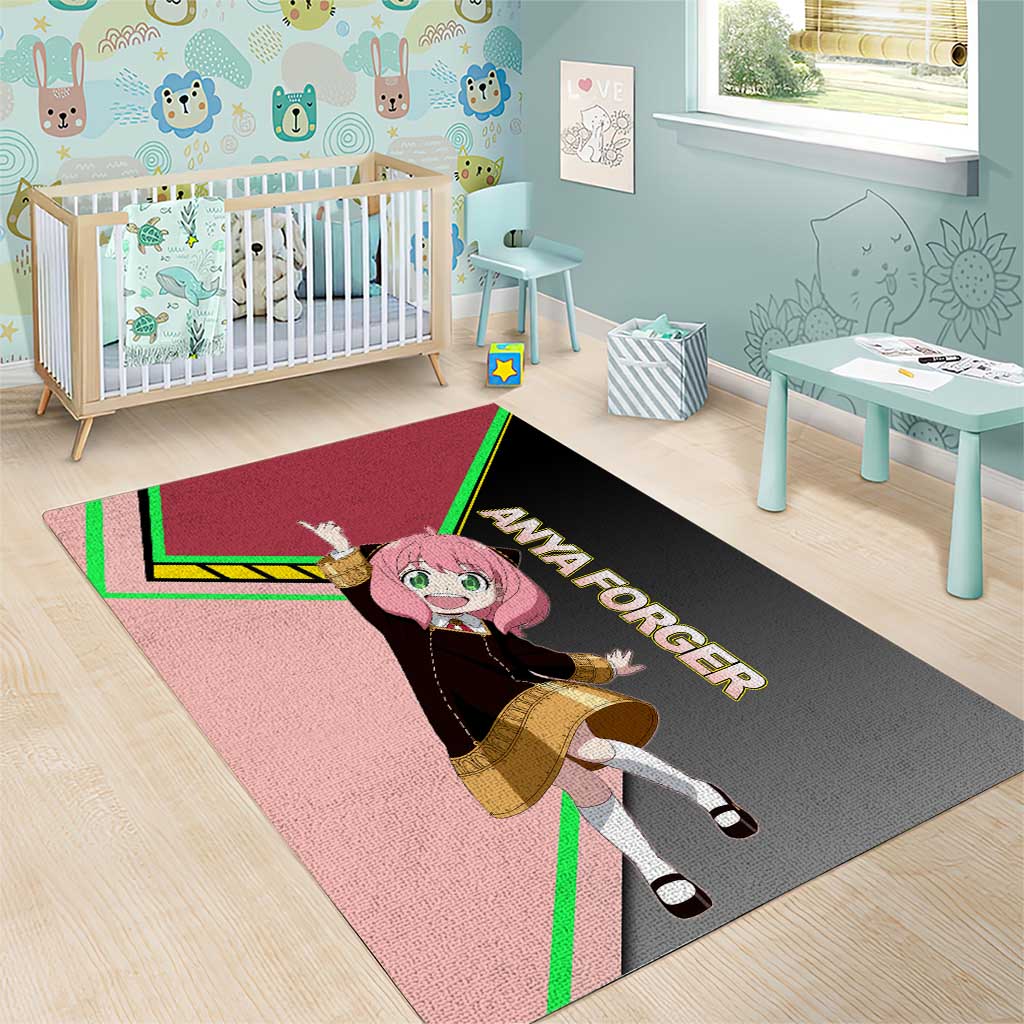 Anya Forger Spy x Family Pink and Black Theme Area Rug with Cheerful Pose and Cartoon Style Accents - The Mazicc