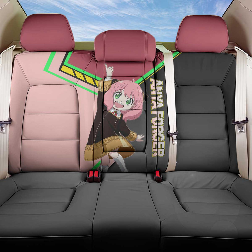 Anya Forger Spy x Family Pink and Black Theme Back Car Seat Cover with Cheerful Pose and Cartoon Style Accents - The Mazicc