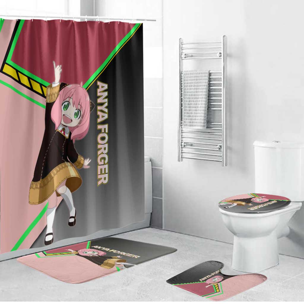 Anya Forger Spy x Family Pink and Black Theme Bathroom Set with Cheerful Pose and Cartoon Style Accents - The Mazicc