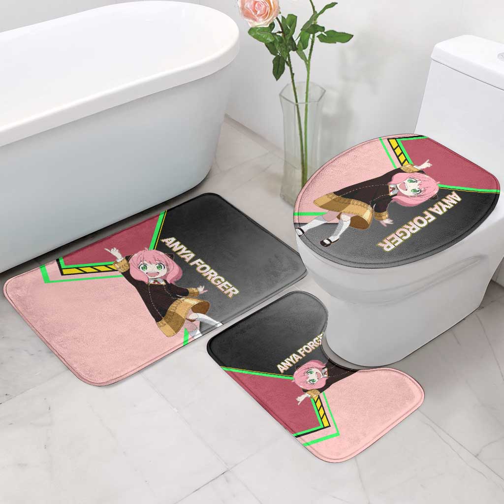 Anya Forger Spy x Family Pink and Black Theme Bathroom Set with Cheerful Pose and Cartoon Style Accents - The Mazicc