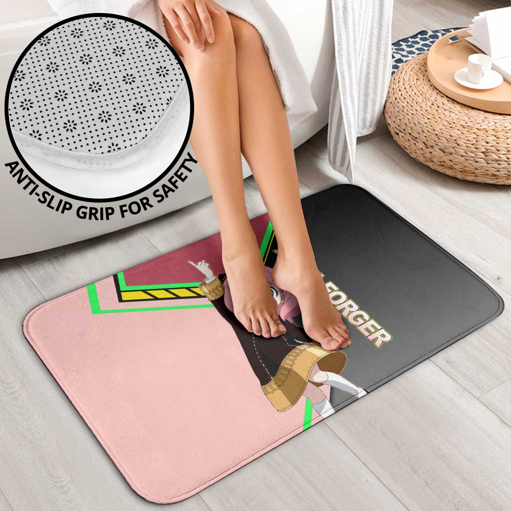 Anya Forger Spy x Family Pink and Black Theme Bathroom Set with Cheerful Pose and Cartoon Style Accents - The Mazicc