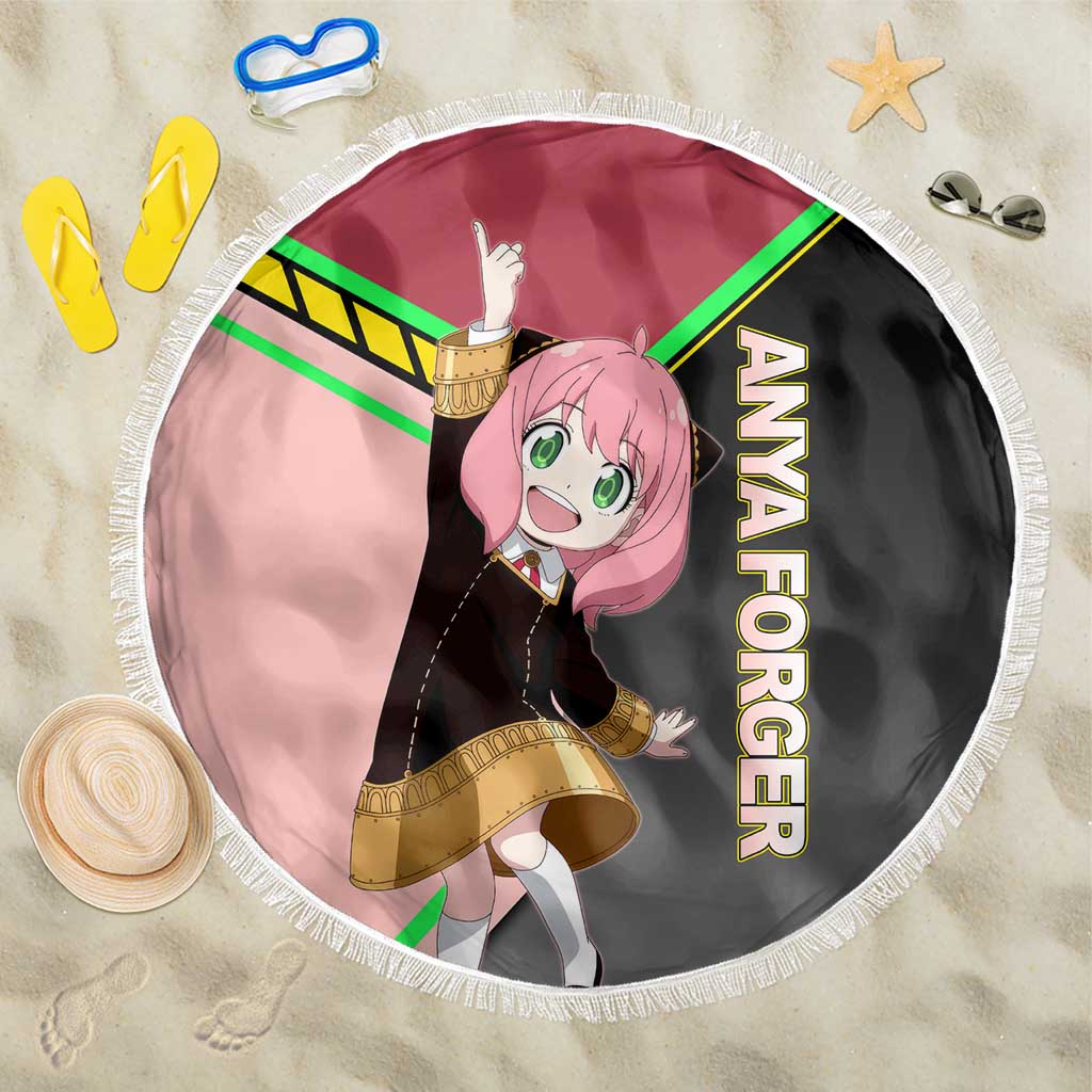Anya Forger Spy x Family Pink and Black Theme Beach Blanket with Cheerful Pose and Cartoon Style Accents - The Mazicc