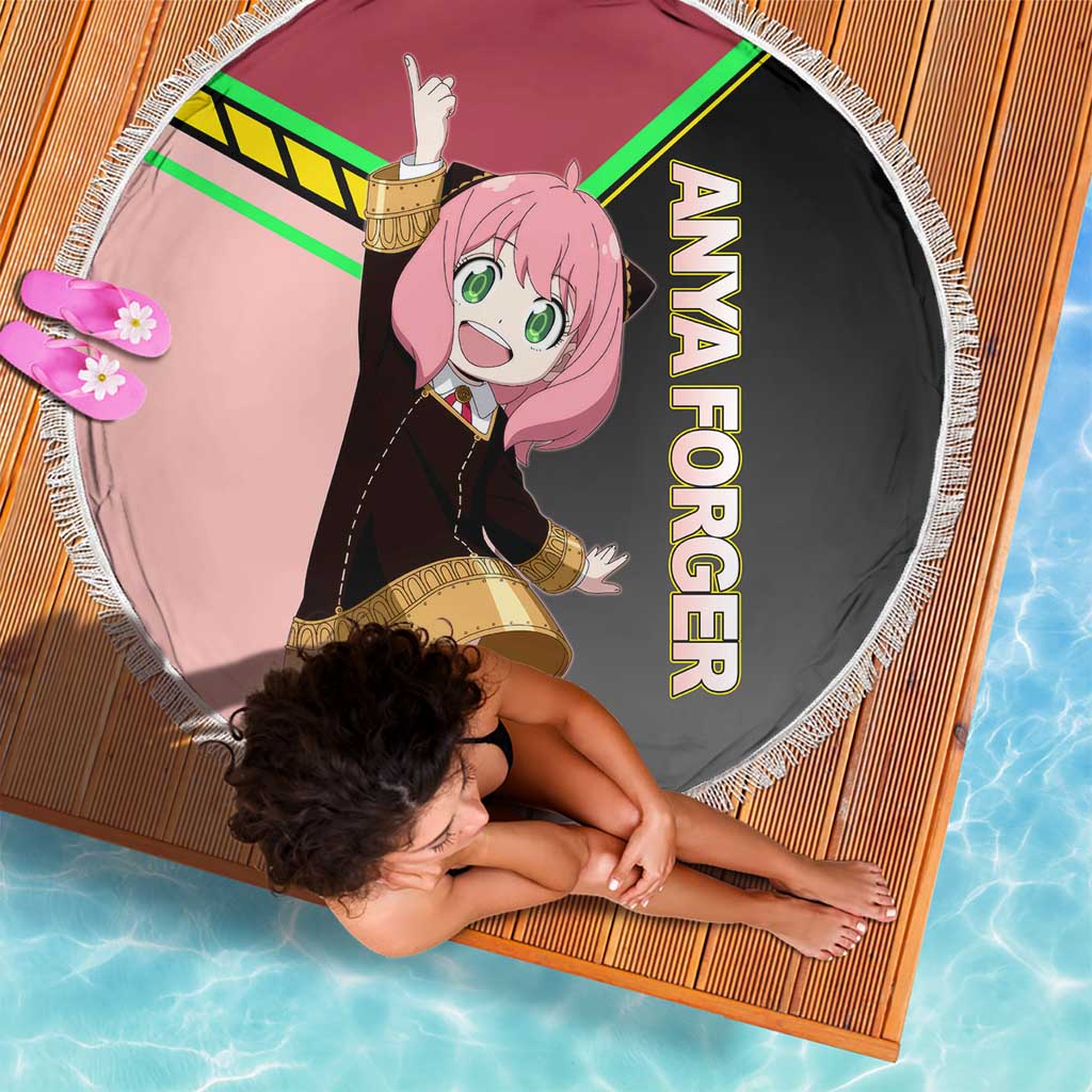 Anya Forger Spy x Family Pink and Black Theme Beach Blanket with Cheerful Pose and Cartoon Style Accents - The Mazicc
