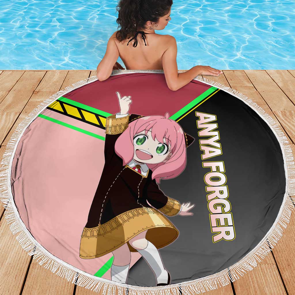 Anya Forger Spy x Family Pink and Black Theme Beach Blanket with Cheerful Pose and Cartoon Style Accents - The Mazicc