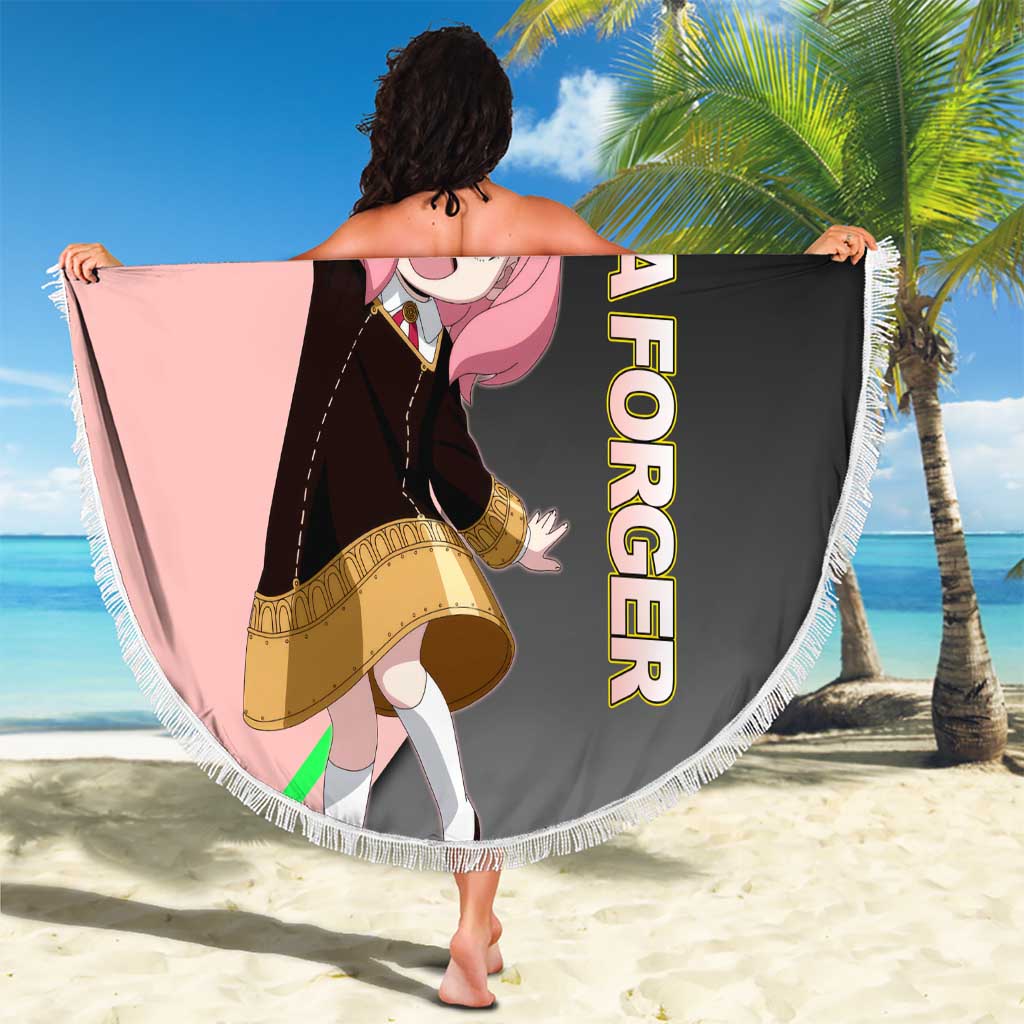 Anya Forger Spy x Family Pink and Black Theme Beach Blanket with Cheerful Pose and Cartoon Style Accents - The Mazicc