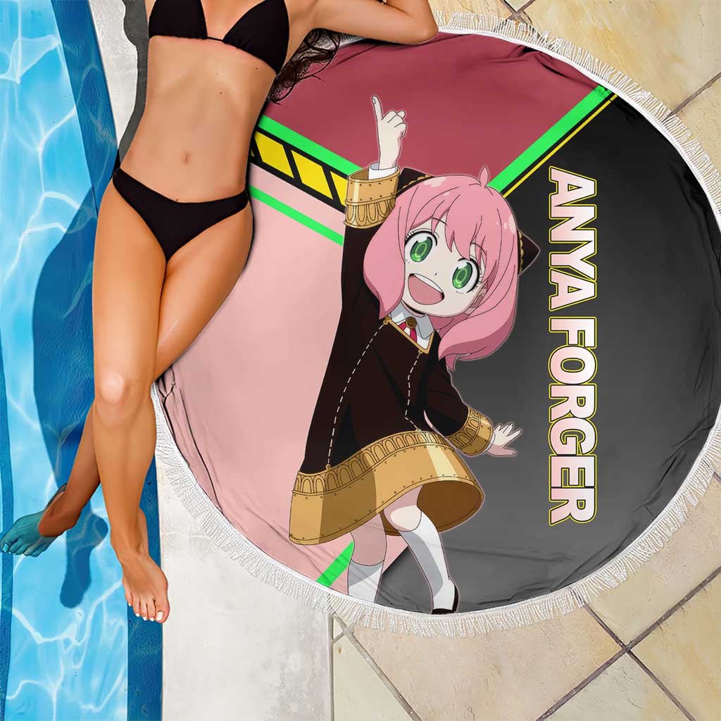Anya Forger Spy x Family Pink and Black Theme Beach Blanket with Cheerful Pose and Cartoon Style Accents - The Mazicc