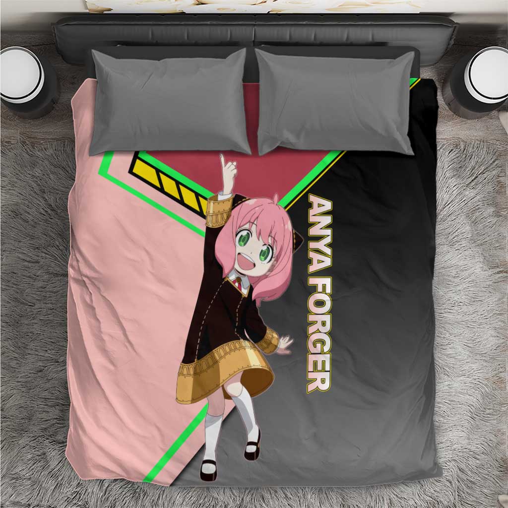 Anya Forger Spy x Family Pink and Black Theme Bedding Set with Cheerful Pose and Cartoon Style Accents - The Mazicc