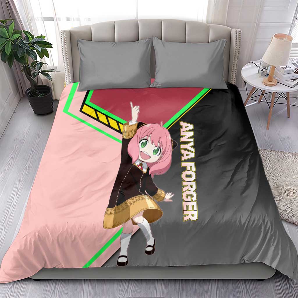 Anya Forger Spy x Family Pink and Black Theme Bedding Set with Cheerful Pose and Cartoon Style Accents - The Mazicc