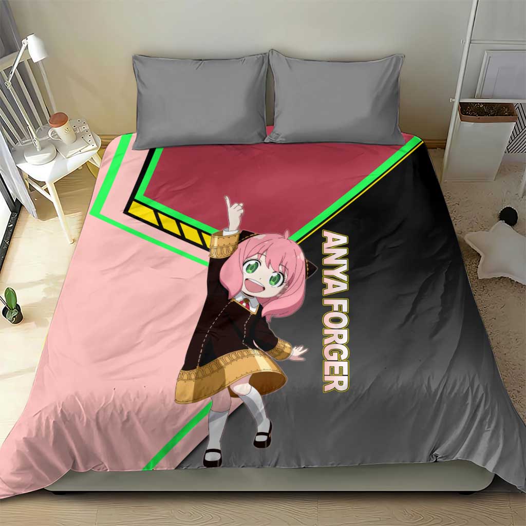 Anya Forger Spy x Family Pink and Black Theme Bedding Set with Cheerful Pose and Cartoon Style Accents - The Mazicc