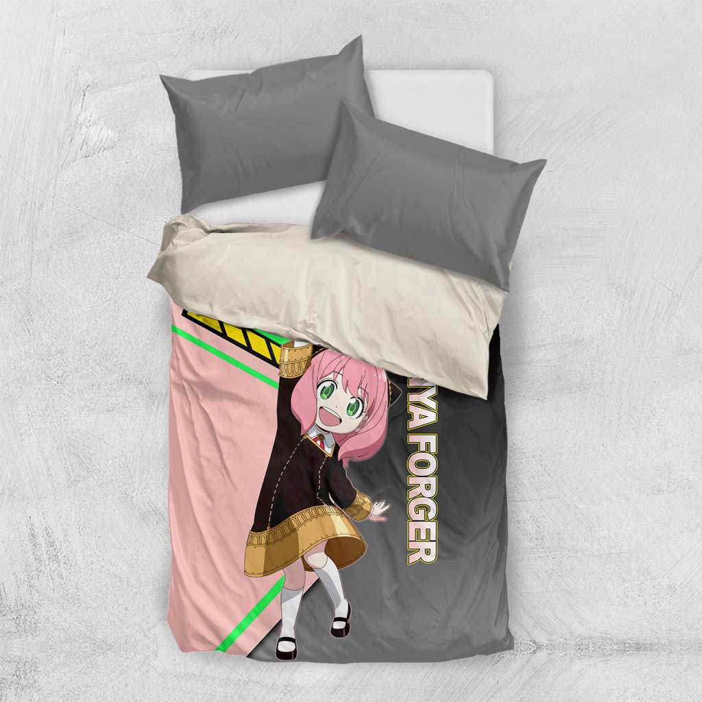 Anya Forger Spy x Family Pink and Black Theme Bedding Set with Cheerful Pose and Cartoon Style Accents - The Mazicc