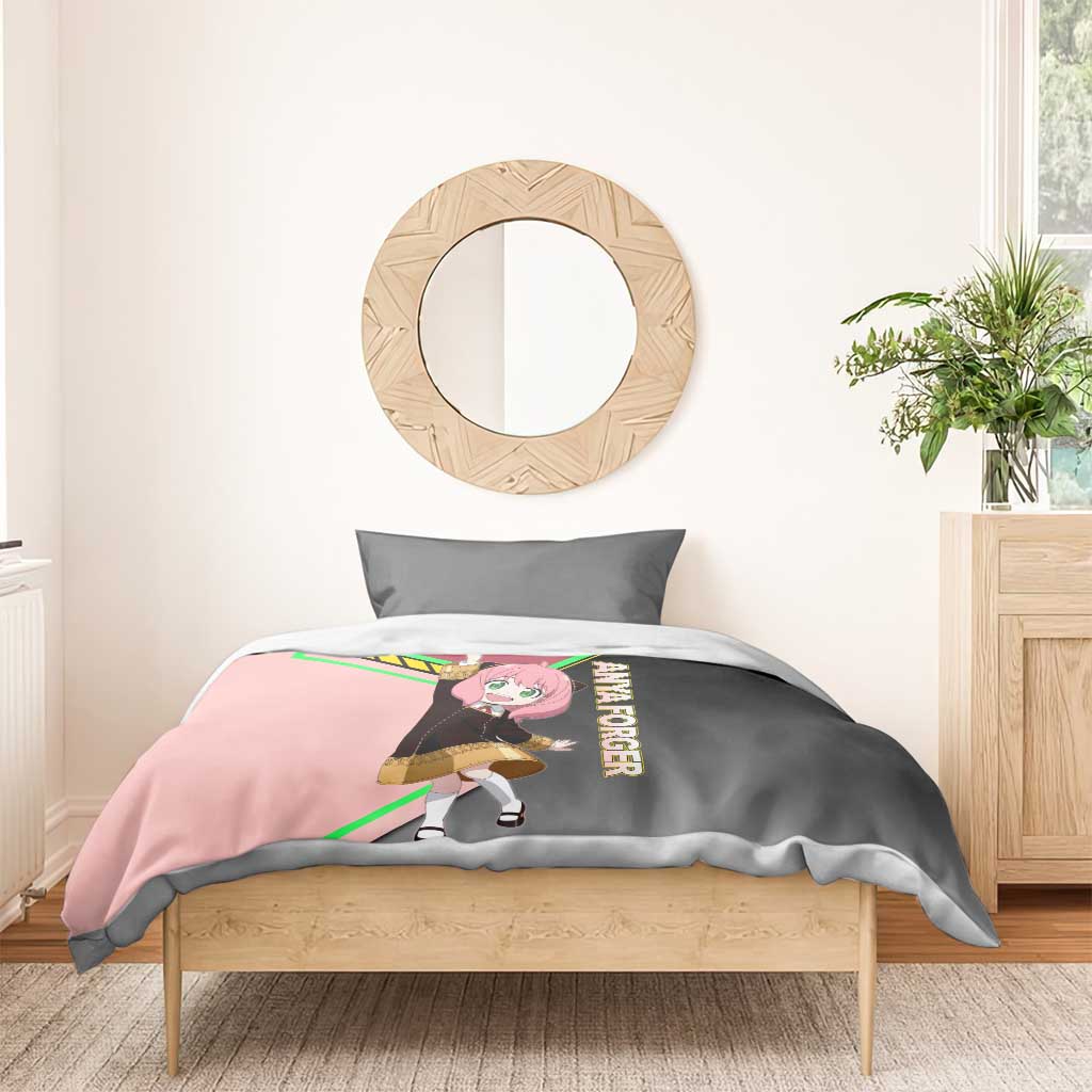 Anya Forger Spy x Family Pink and Black Theme Bedding Set with Cheerful Pose and Cartoon Style Accents - The Mazicc
