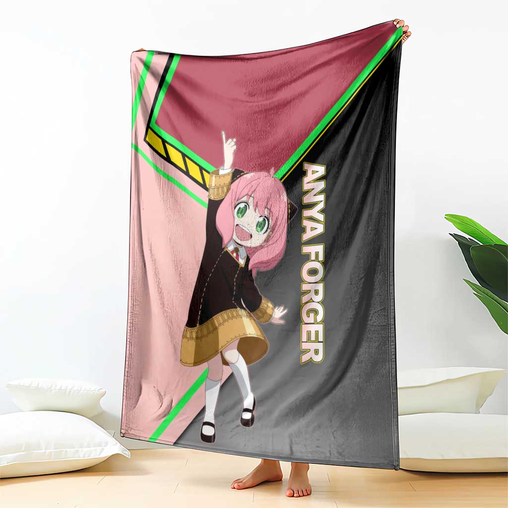 Anya Forger Spy x Family Pink and Black Theme Blanket with Cheerful Pose and Cartoon Style Accents - The Mazicc