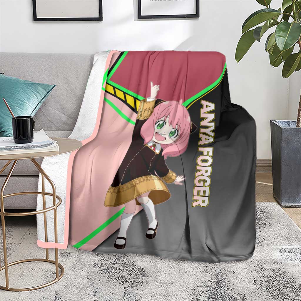 Anya Forger Spy x Family Pink and Black Theme Blanket with Cheerful Pose and Cartoon Style Accents - The Mazicc
