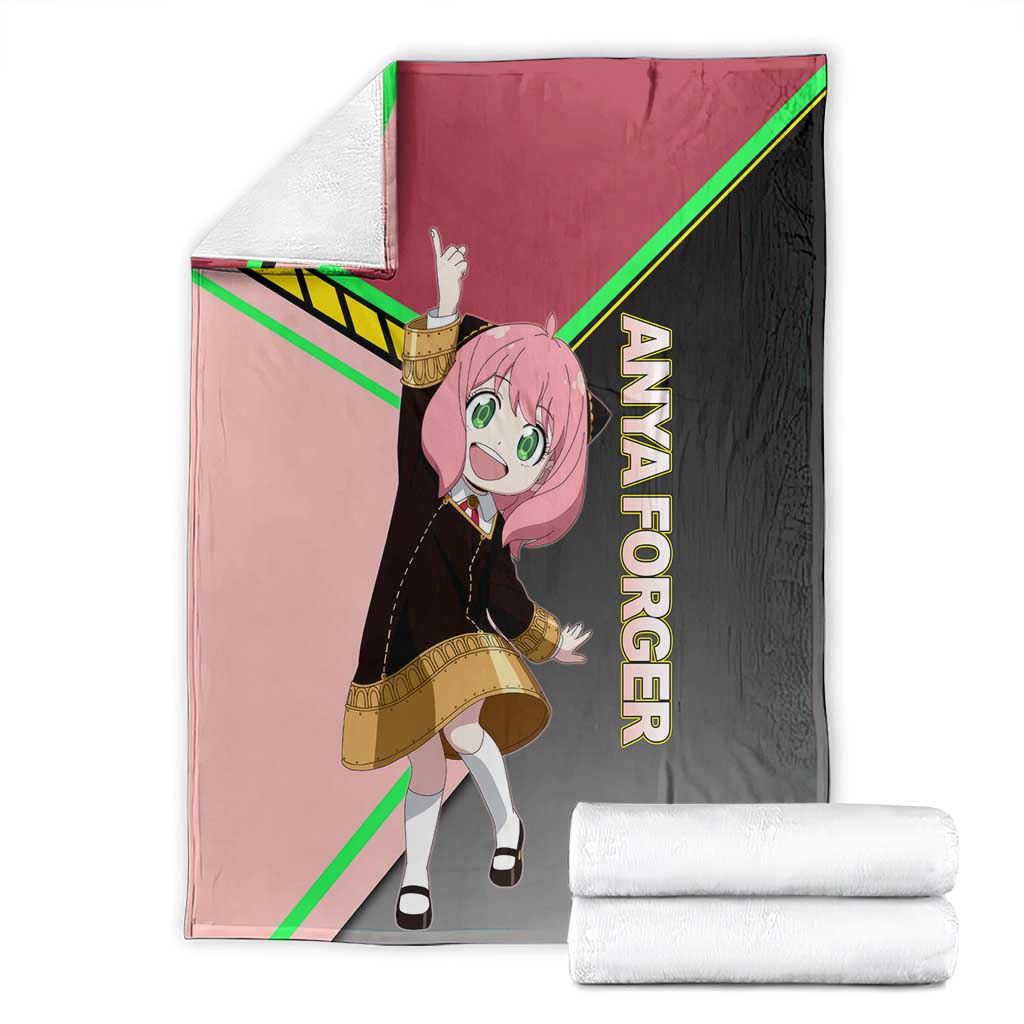 Anya Forger Spy x Family Pink and Black Theme Blanket with Cheerful Pose and Cartoon Style Accents - The Mazicc