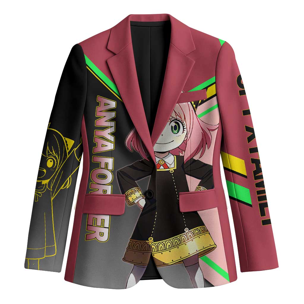 Anya Forger Spy x Family Pink and Black Theme Blazer with Cheerful Pose and Cartoon Style Accents - The Mazicc