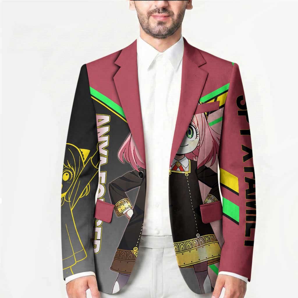 Anya Forger Spy x Family Pink and Black Theme Blazer with Cheerful Pose and Cartoon Style Accents - The Mazicc