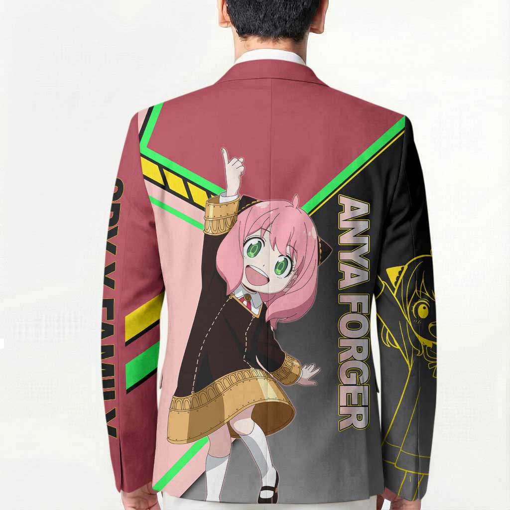 Anya Forger Spy x Family Pink and Black Theme Blazer with Cheerful Pose and Cartoon Style Accents - The Mazicc