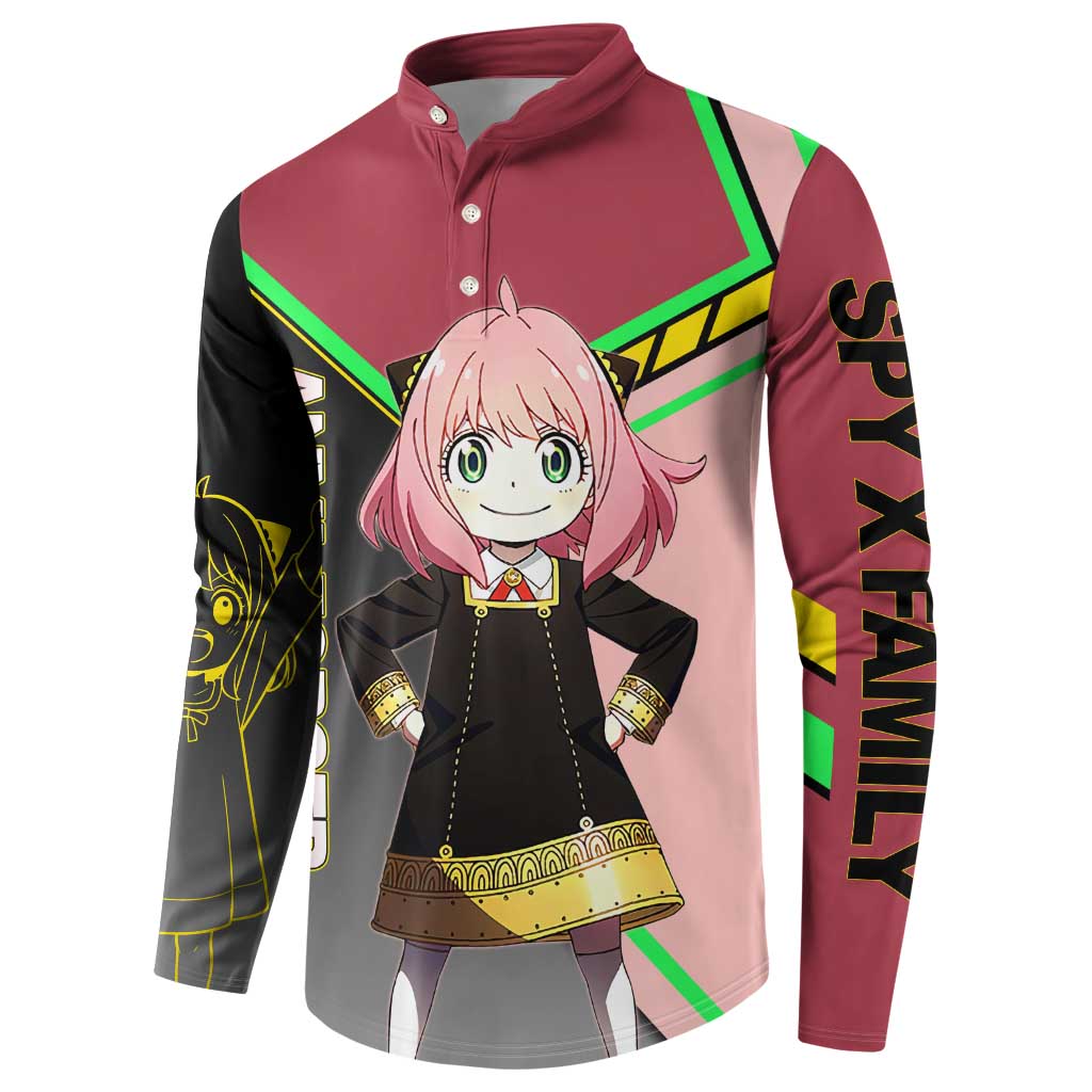 Anya Forger Spy x Family Pink and Black Theme Button Sweatshirt with Cheerful Pose and Cartoon Style Accents - The Mazicc