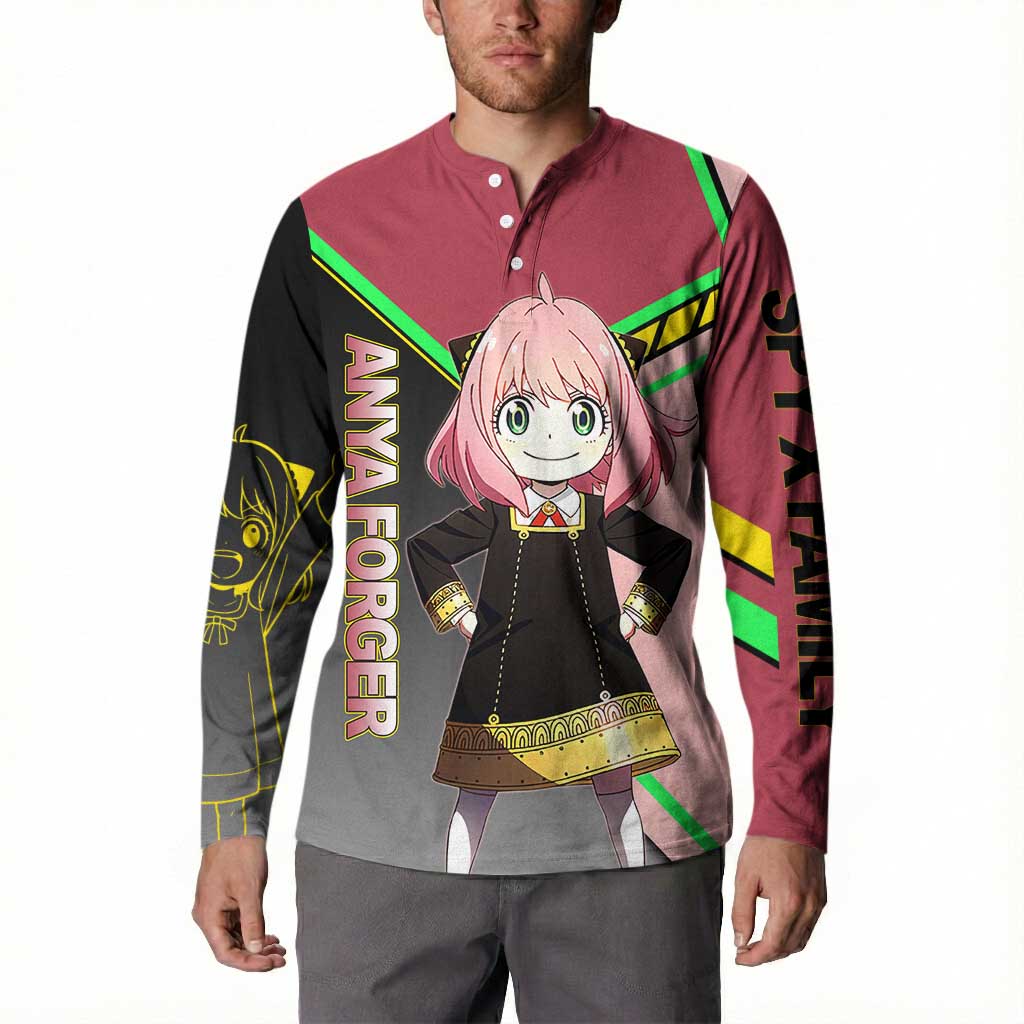 Anya Forger Spy x Family Pink and Black Theme Button Sweatshirt with Cheerful Pose and Cartoon Style Accents - The Mazicc