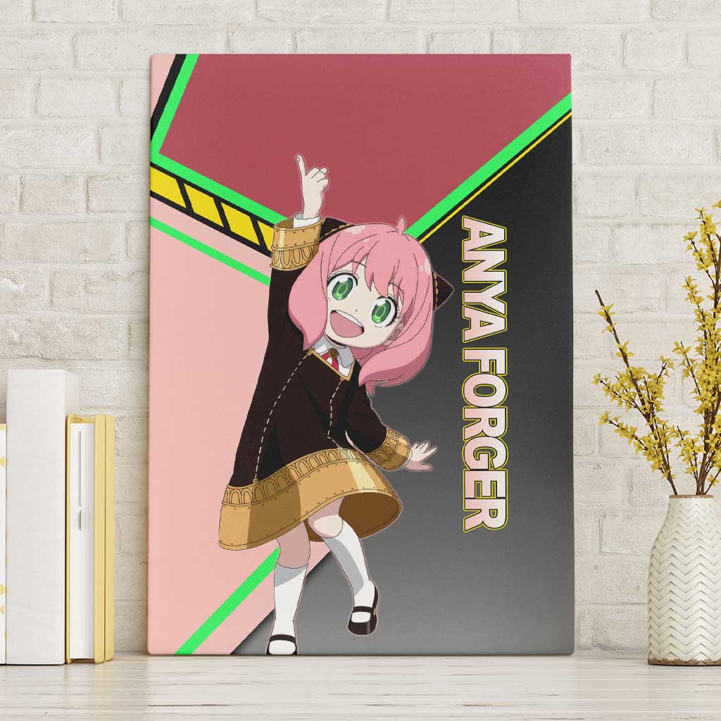 Anya Forger Spy x Family Pink and Black Theme Canvas Wall Art with Cheerful Pose and Cartoon Style Accents - The Mazicc