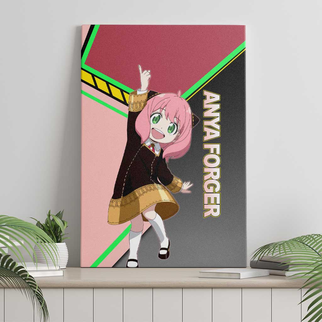 Anya Forger Spy x Family Pink and Black Theme Canvas Wall Art with Cheerful Pose and Cartoon Style Accents - The Mazicc