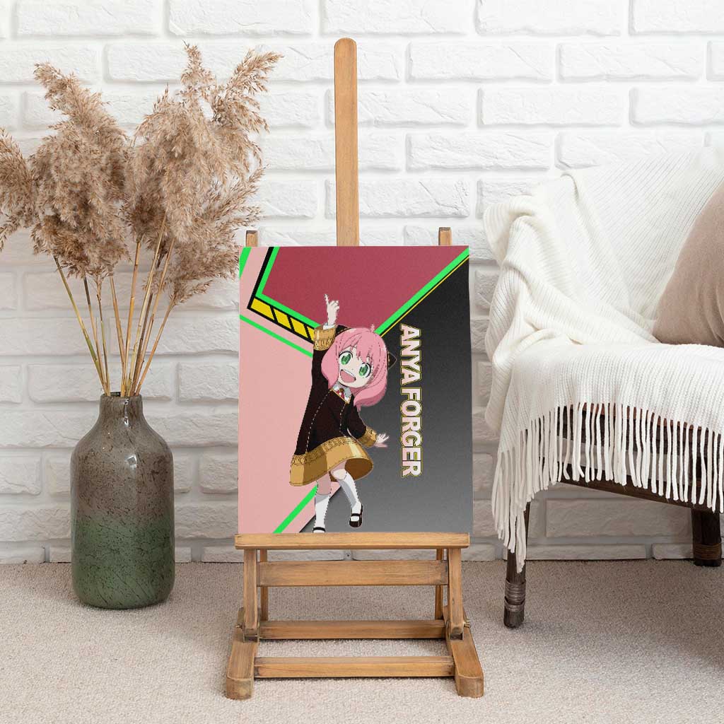 Anya Forger Spy x Family Pink and Black Theme Canvas Wall Art with Cheerful Pose and Cartoon Style Accents - The Mazicc
