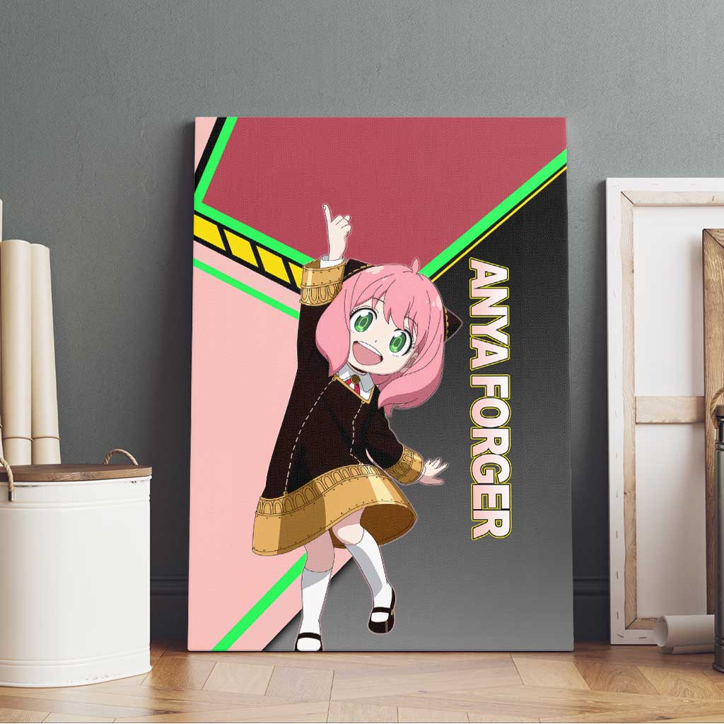 Anya Forger Spy x Family Pink and Black Theme Canvas Wall Art with Cheerful Pose and Cartoon Style Accents - The Mazicc