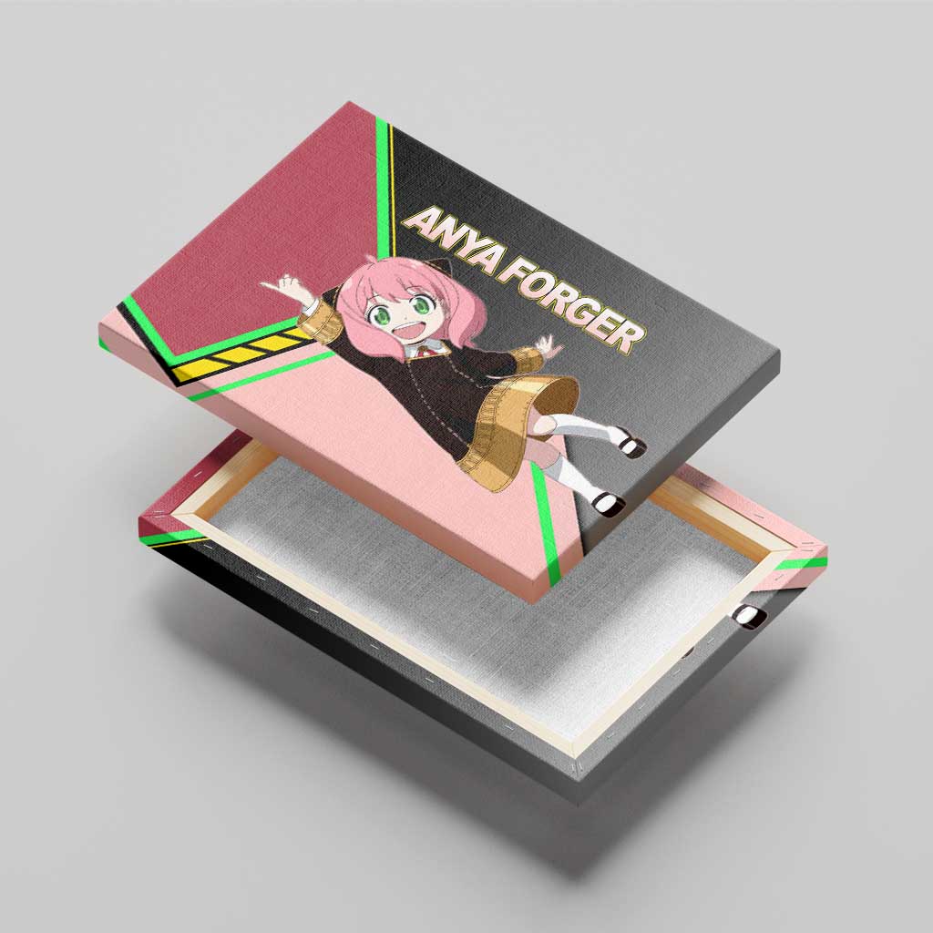 Anya Forger Spy x Family Pink and Black Theme Canvas Wall Art with Cheerful Pose and Cartoon Style Accents - The Mazicc