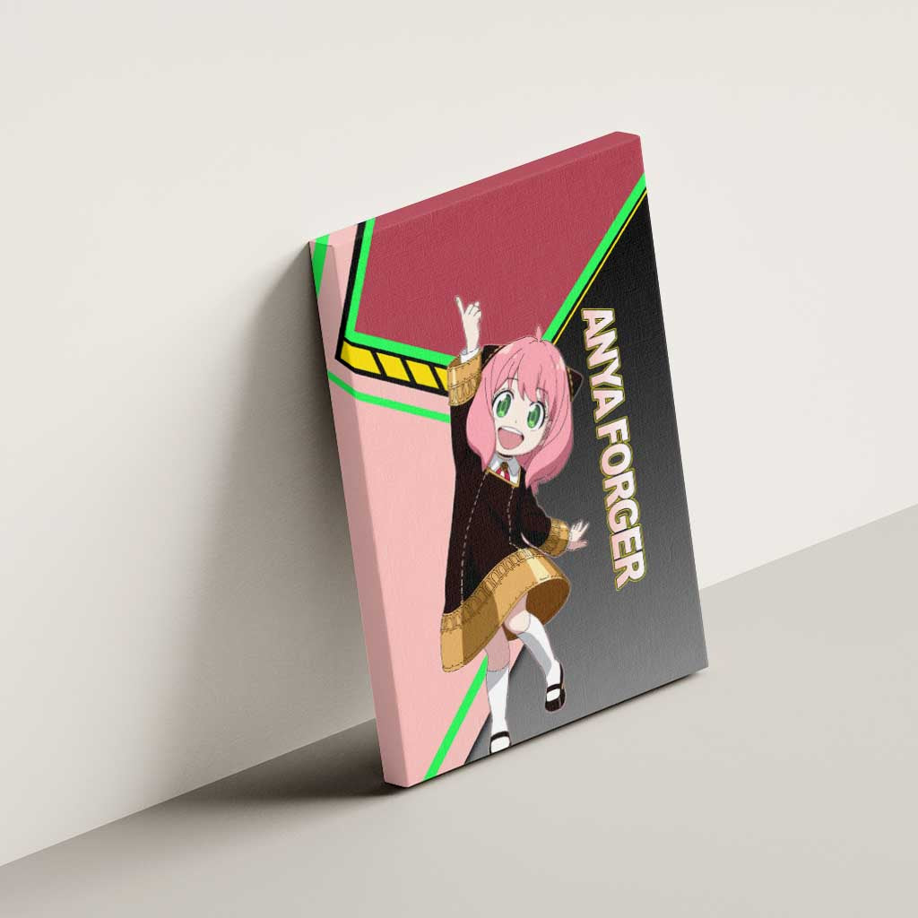 Anya Forger Spy x Family Pink and Black Theme Canvas Wall Art with Cheerful Pose and Cartoon Style Accents - The Mazicc