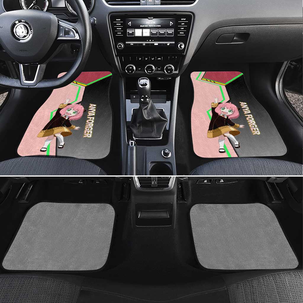 Anya Forger Spy x Family Pink and Black Theme Car Mats with Cheerful Pose and Cartoon Style Accents - The Mazicc