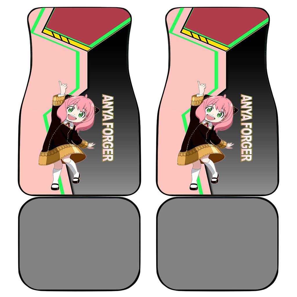 Anya Forger Spy x Family Pink and Black Theme Car Mats with Cheerful Pose and Cartoon Style Accents - The Mazicc