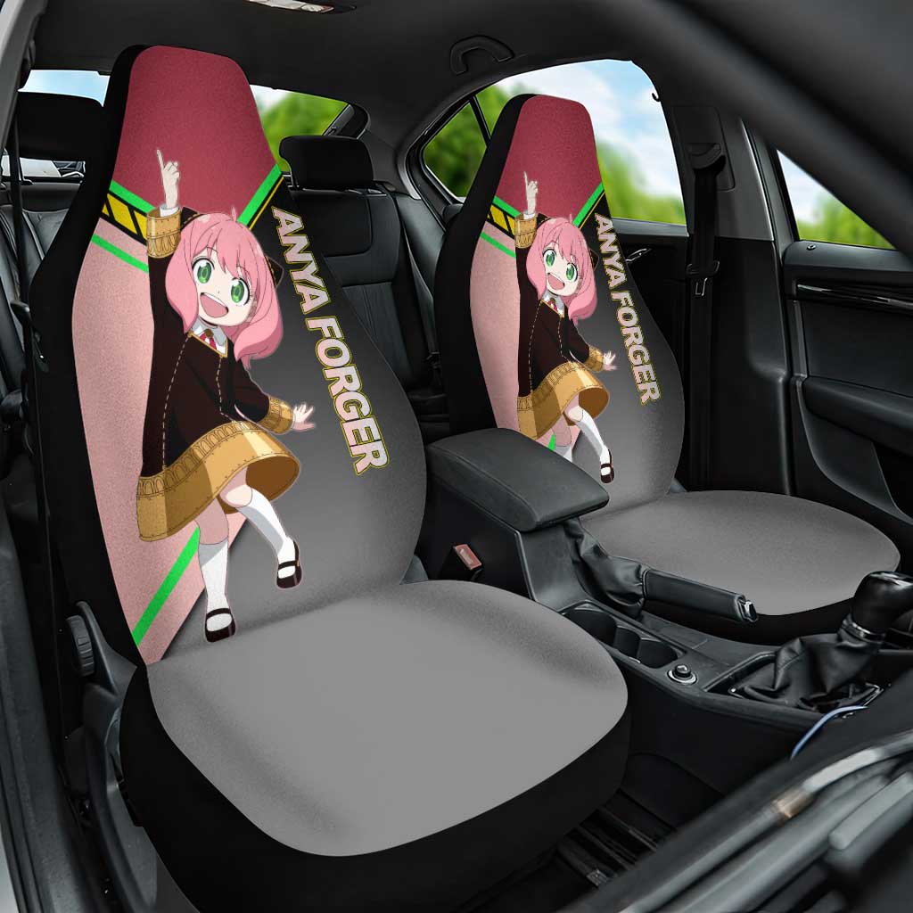 Anya Forger Spy x Family Pink and Black Theme Car Seat Cover with Cheerful Pose and Cartoon Style Accents - The Mazicc