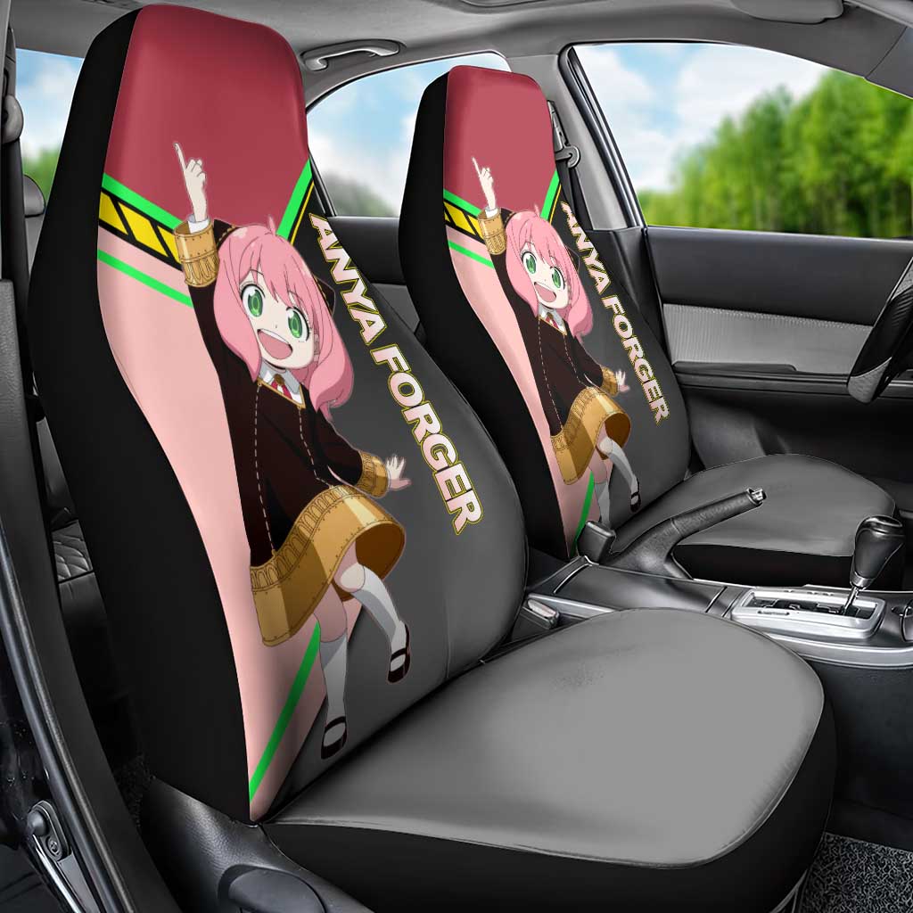Anya Forger Spy x Family Pink and Black Theme Car Seat Cover with Cheerful Pose and Cartoon Style Accents - The Mazicc