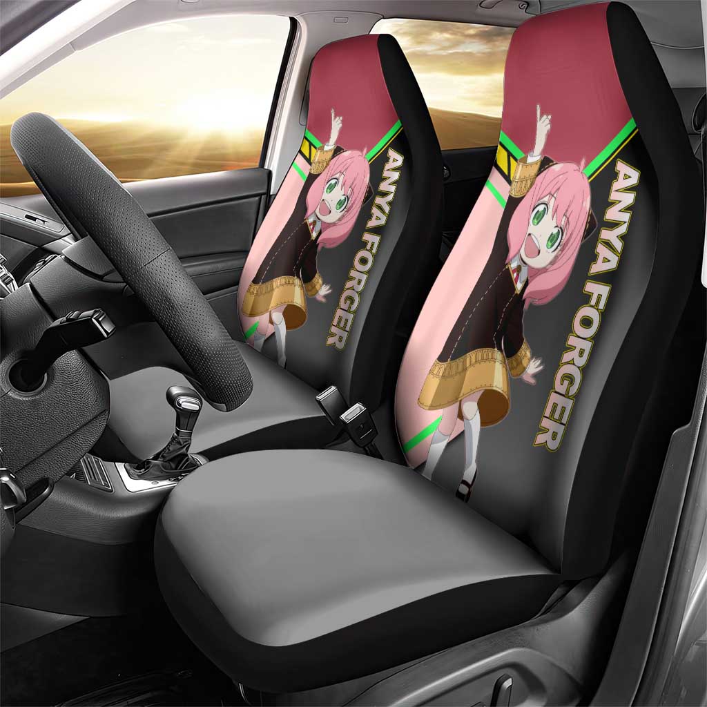 Anya Forger Spy x Family Pink and Black Theme Car Seat Cover with Cheerful Pose and Cartoon Style Accents - The Mazicc