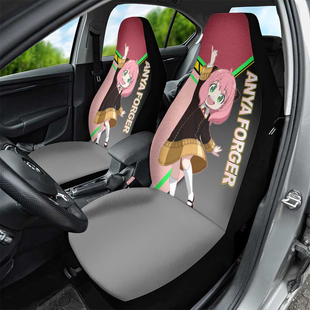 Anya Forger Spy x Family Pink and Black Theme Car Seat Cover with Cheerful Pose and Cartoon Style Accents - The Mazicc