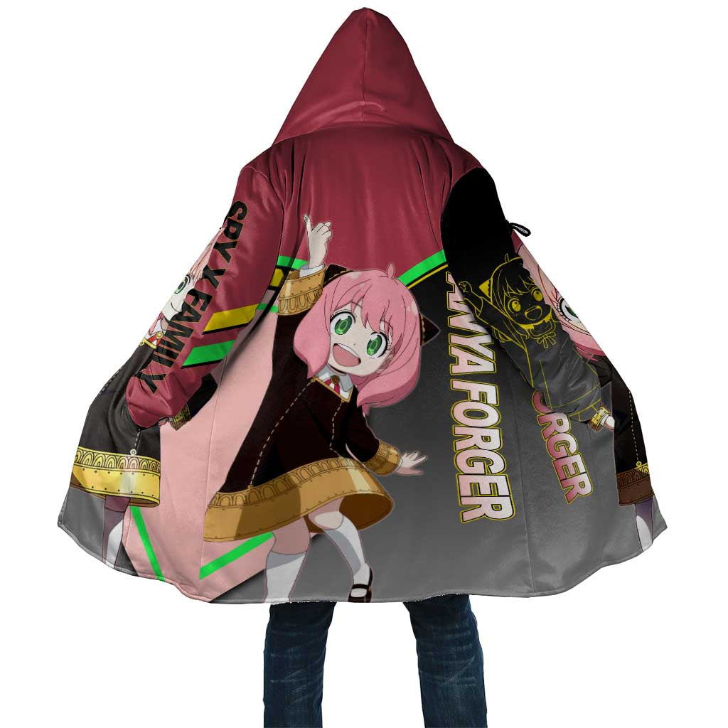 Anya Forger Spy x Family Pink and Black Theme Cloak with Cheerful Pose and Cartoon Style Accents - The Mazicc
