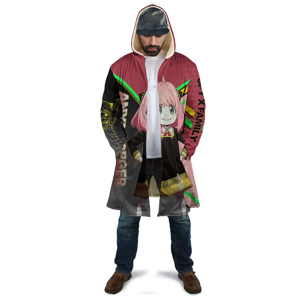 Anya Forger Spy x Family Pink and Black Theme Cloak with Cheerful Pose and Cartoon Style Accents - The Mazicc