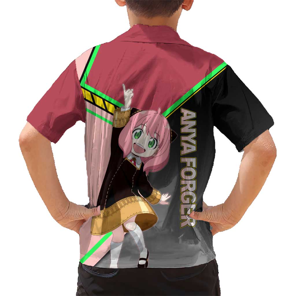Anya Forger Spy x Family Pink and Black Theme Family Matching Puletasi and Hawaiian Shirt with Cheerful Pose and Cartoon Style Accents