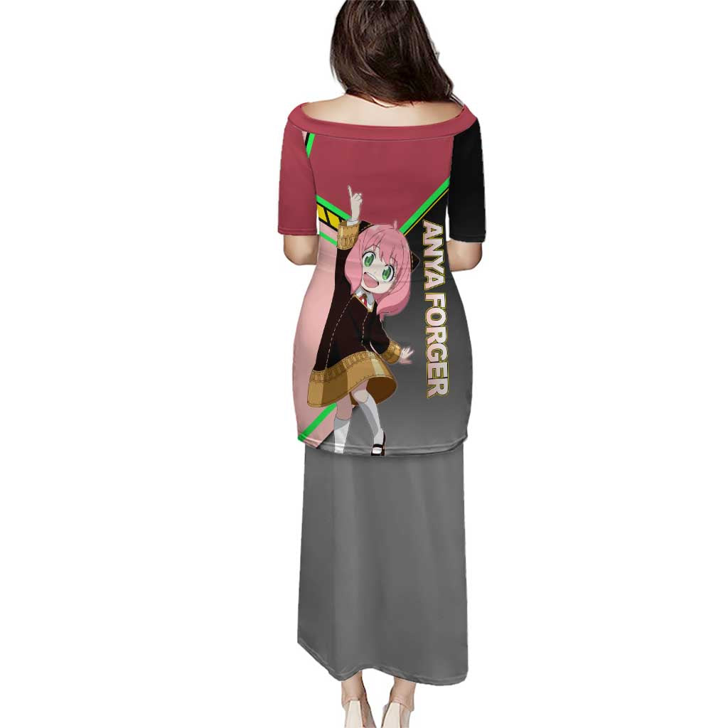 Anya Forger Spy x Family Pink and Black Theme Family Matching Puletasi and Hawaiian Shirt with Cheerful Pose and Cartoon Style Accents