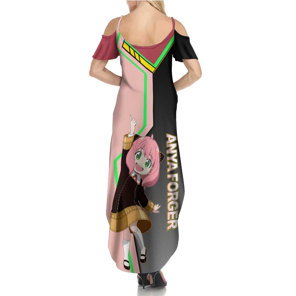 Anya Forger Spy x Family Pink and Black Theme Family Matching Summer Maxi Dress and Hawaiian Shirt with Cheerful Pose and Cartoon Style Accents