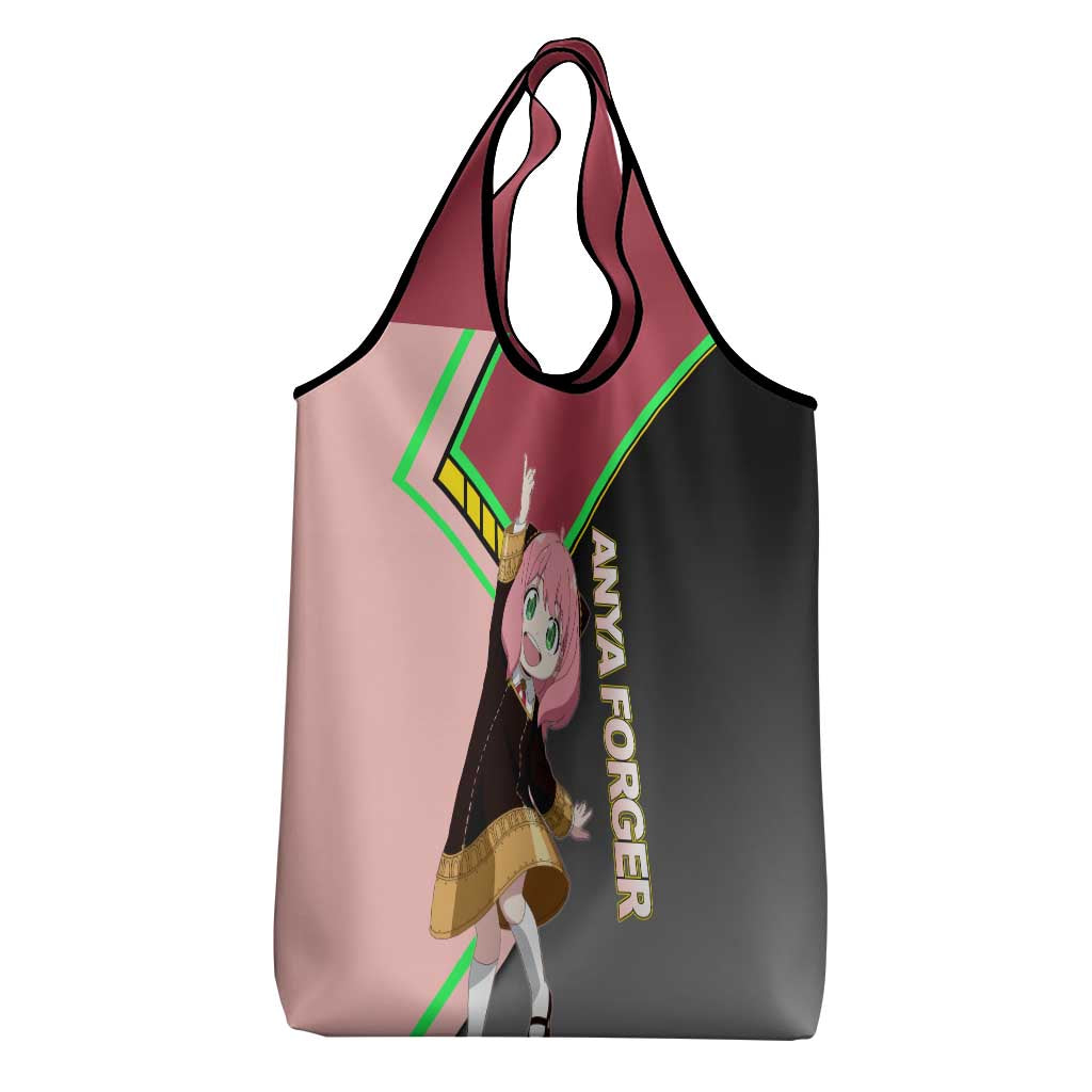 Anya Forger Spy x Family Pink and Black Theme Grocery Bag with Cheerful Pose and Cartoon Style Accents - The Mazicc