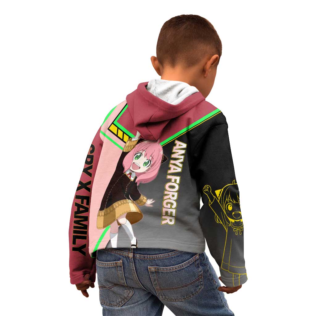 Anya Forger Spy x Family Pink and Black Theme Kid Hoodie with Cheerful Pose and Cartoon Style Accents - The Mazicc