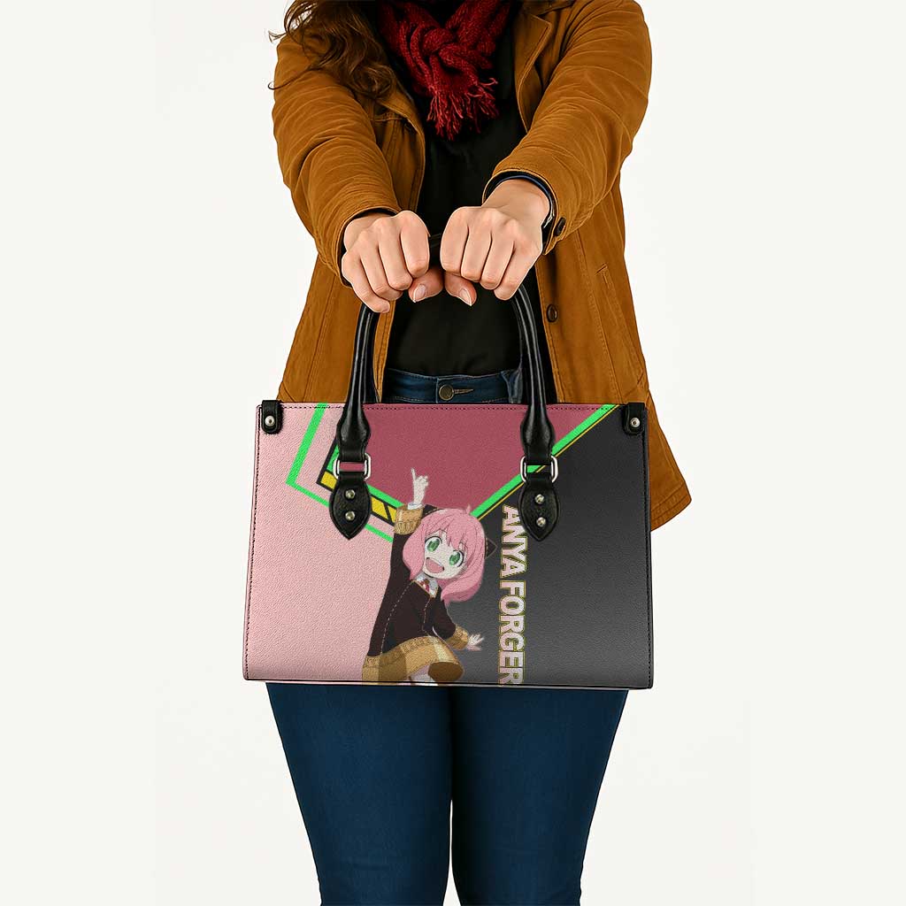 Anya Forger Spy x Family Pink and Black Theme Leather Bag with Cheerful Pose and Cartoon Style Accents - The Mazicc