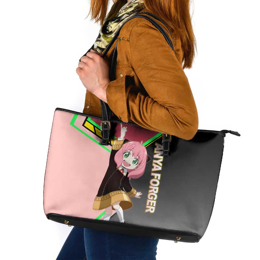 Anya Forger Spy x Family Pink and Black Theme Leather Tote Bag with Cheerful Pose and Cartoon Style Accents - The Mazicc