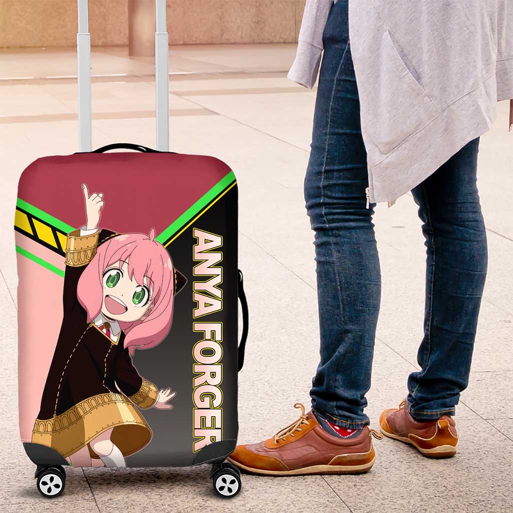 Anya Forger Spy x Family Pink and Black Theme Luggage Cover with Cheerful Pose and Cartoon Style Accents - The Mazicc