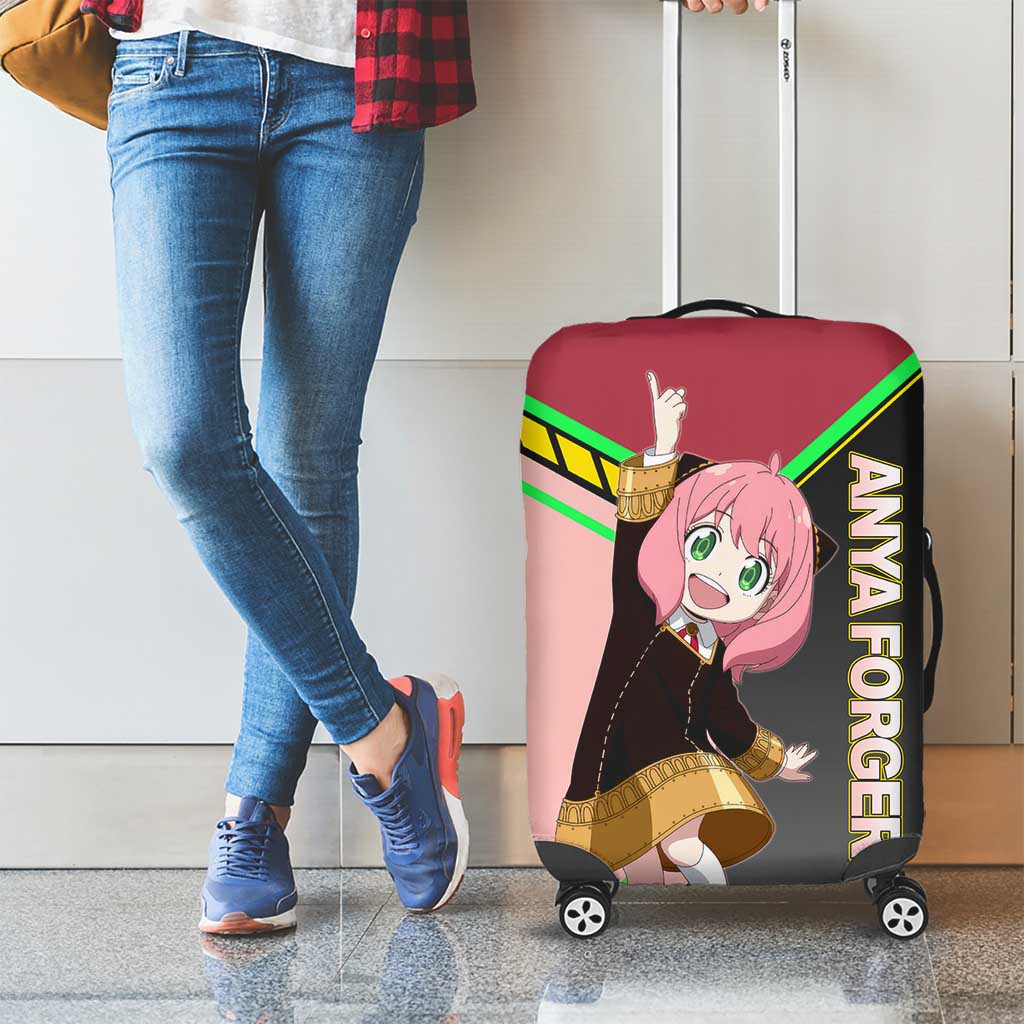 Anya Forger Spy x Family Pink and Black Theme Luggage Cover with Cheerful Pose and Cartoon Style Accents - The Mazicc