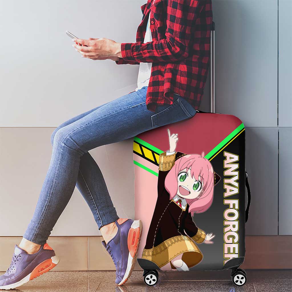 Anya Forger Spy x Family Pink and Black Theme Luggage Cover with Cheerful Pose and Cartoon Style Accents - The Mazicc