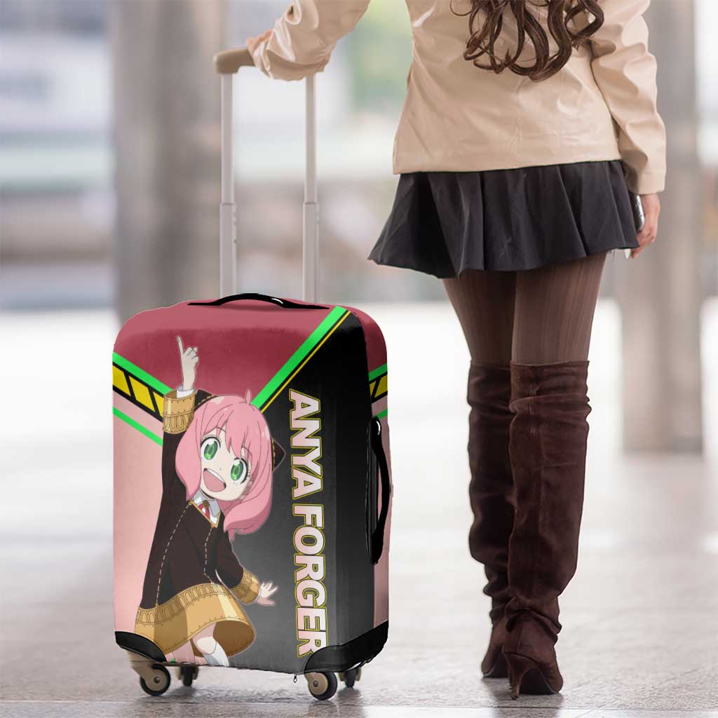 Anya Forger Spy x Family Pink and Black Theme Luggage Cover with Cheerful Pose and Cartoon Style Accents - The Mazicc