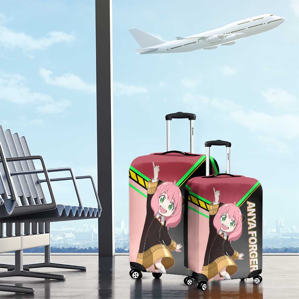 Anya Forger Spy x Family Pink and Black Theme Luggage Cover with Cheerful Pose and Cartoon Style Accents - The Mazicc