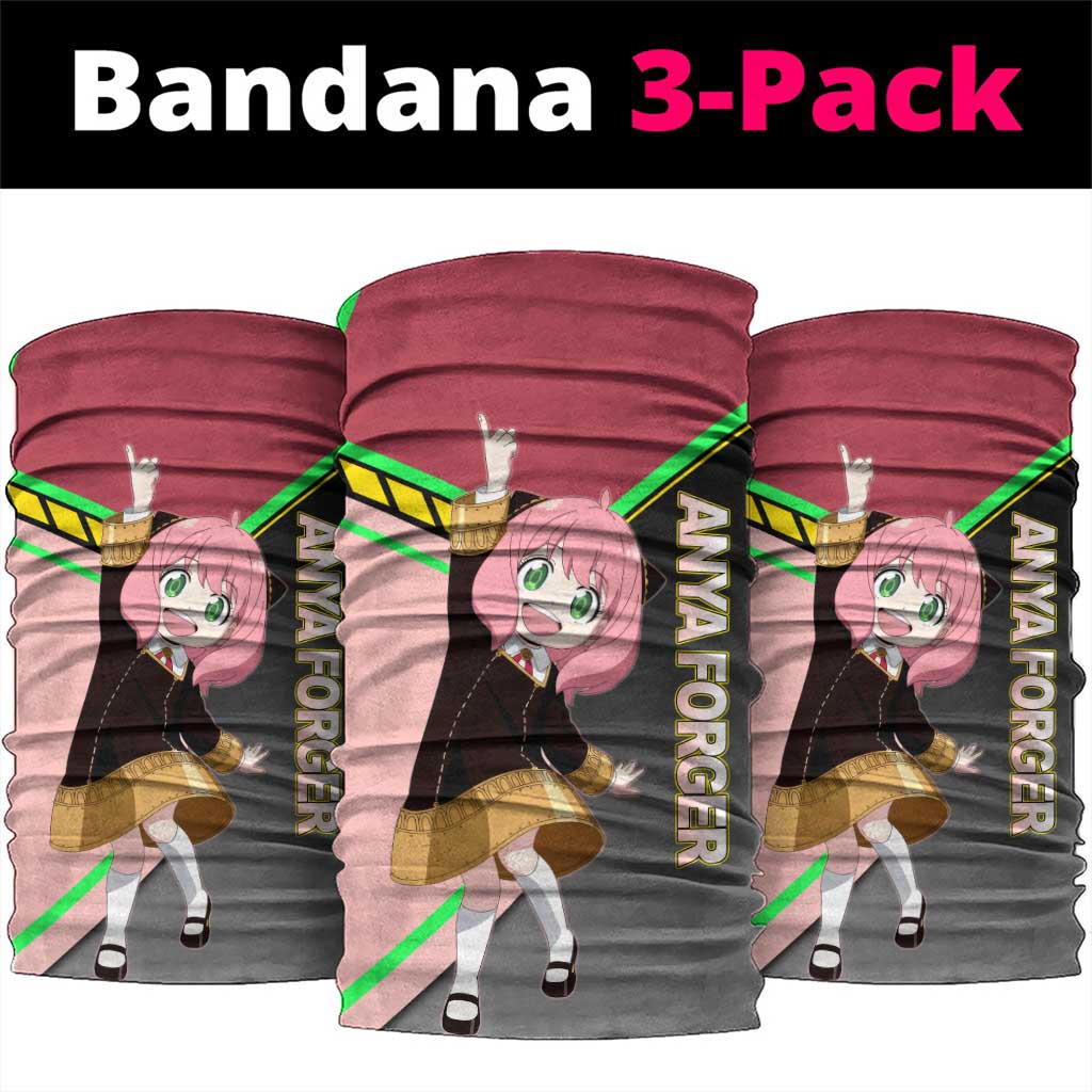 Anya Forger Spy x Family Pink and Black Theme Neck Gaiter with Cheerful Pose and Cartoon Style Accents - The Mazicc